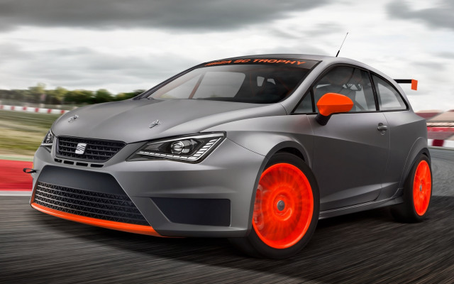 Grey car orange rims cloudy free wallpaper for desktop - medium preview image