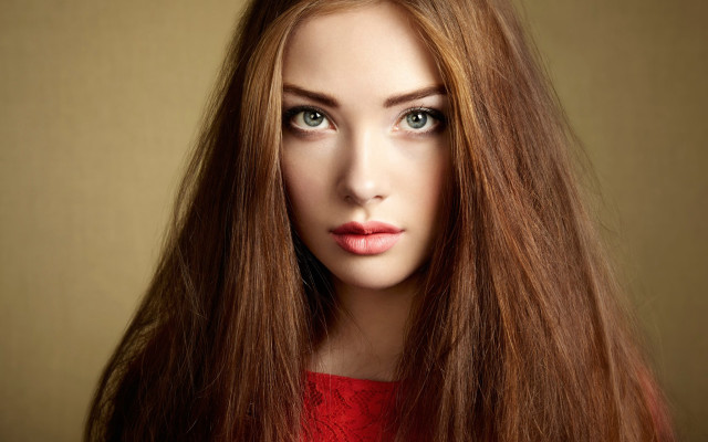 Woman long hair red sweater #3 free wallpaper for desktop - medium preview image