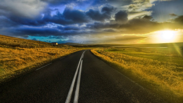 Cloudy sky sunset mountain ocean free wallpaper for desktop - medium preview image