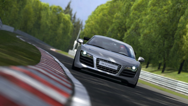 Racecar track trees blurry depthoffield free wallpaper for desktop - medium preview image