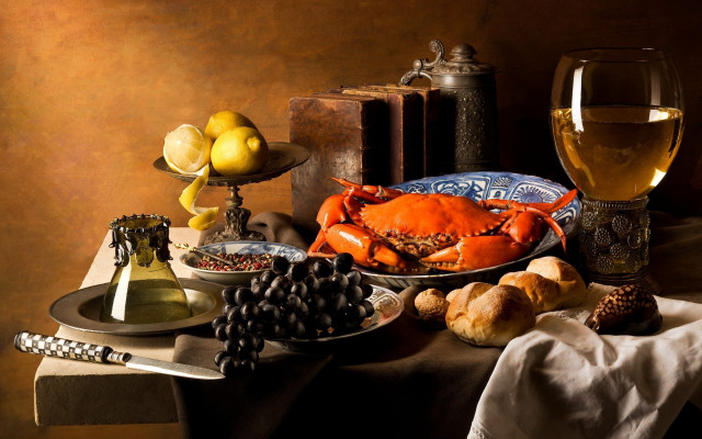 Table food wine renaissance stilllife free wallpaper for desktop - medium preview image