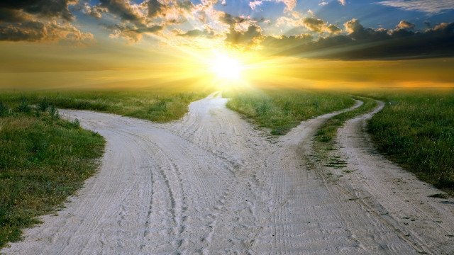 Dirt road sunset clouds grass free wallpaper for desktop - medium preview image