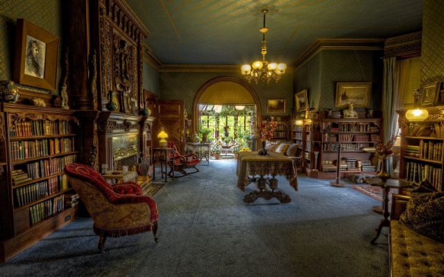 Library artsandcrafts victorian bookshelf couch free wallpaper for desktop - medium preview image