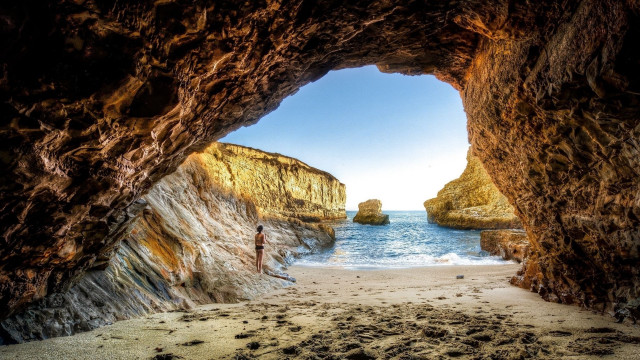 Cave beach ocean landscape sunset free wallpaper for desktop - medium preview image