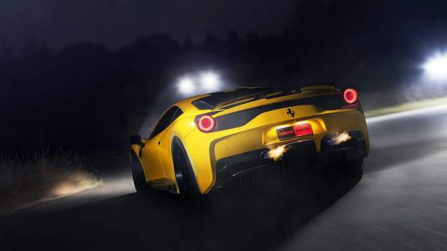 Yellow sports car night headlights free wallpaper for desktop - medium preview image