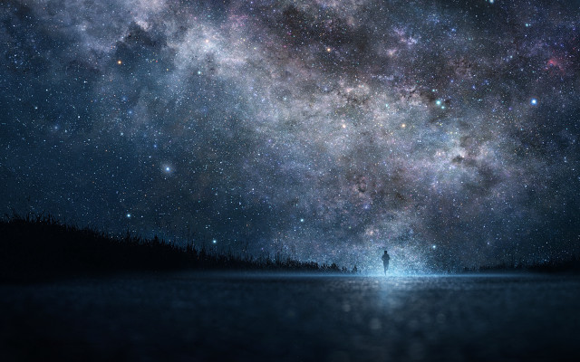 Lake night sky stars bright free wallpaper for desktop - medium preview image