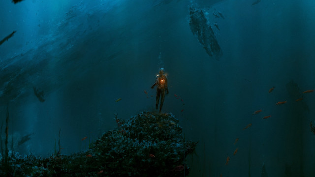 Man rock water fish boat free wallpaper for desktop - medium preview image