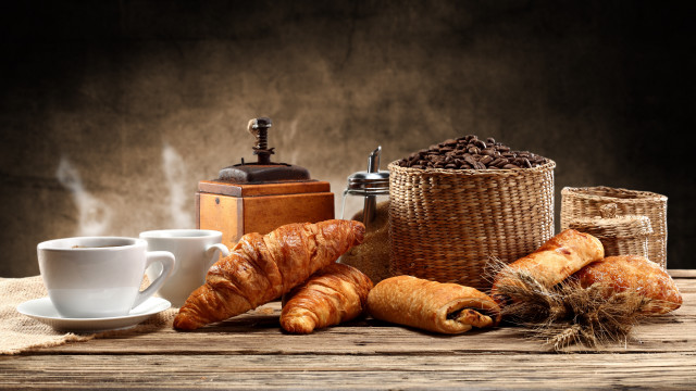 Coffee croissants beans photorealism delaunay free wallpaper for desktop - medium preview image