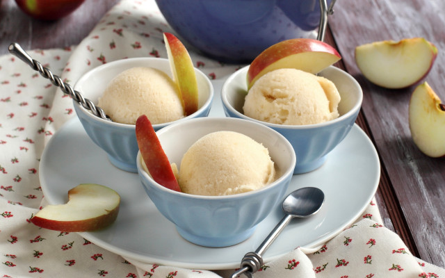 Three bowls ice cream apples free wallpaper for desktop - medium preview image