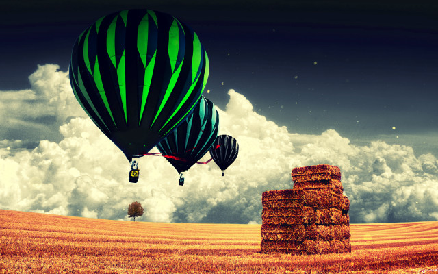 Large balloon overfield haytree surrealistic free wallpaper for desktop - medium preview image