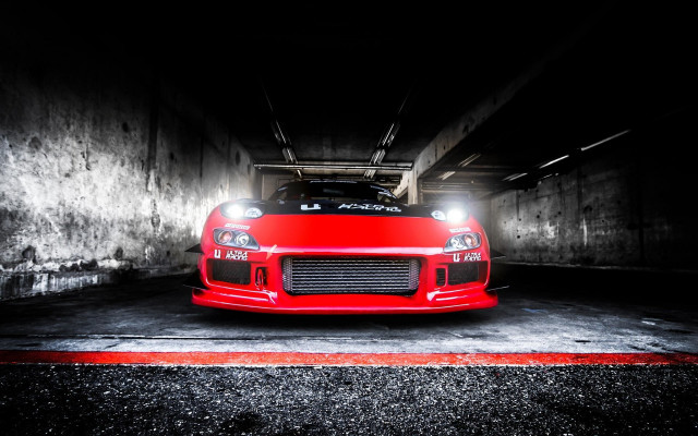 Red sports car tunnel lights free wallpaper for desktop - medium preview image