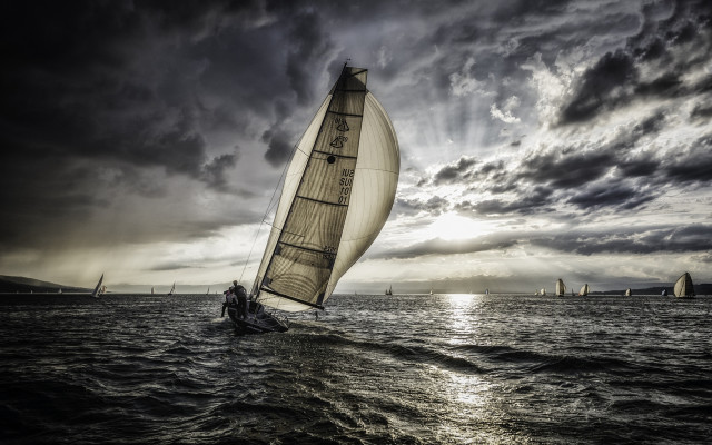 Sailboat white sail cloudy sky free wallpaper for desktop - medium preview image