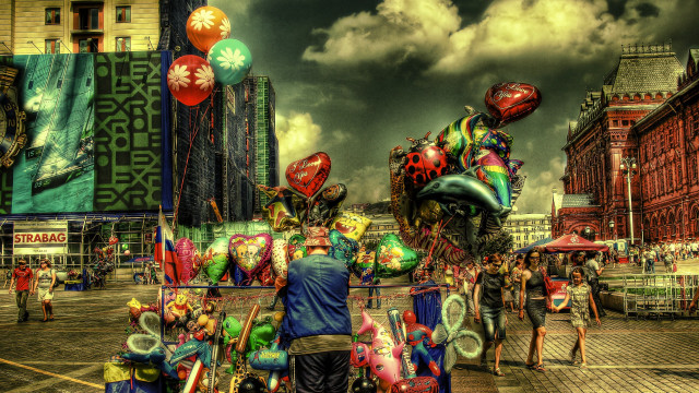 Cityscape carnival float balloons architecture free wallpaper for desktop - medium preview image