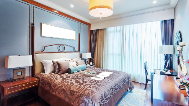 Bedroom desk window curtains lamp free wallpaper for desktop - medium preview image