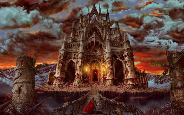 Castle red flag dusk burnt free wallpaper for desktop - medium preview image