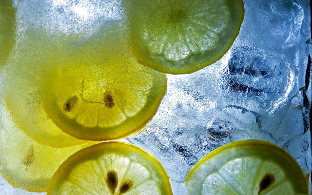 Lemon slices glass ice water free wallpaper for desktop - medium preview image