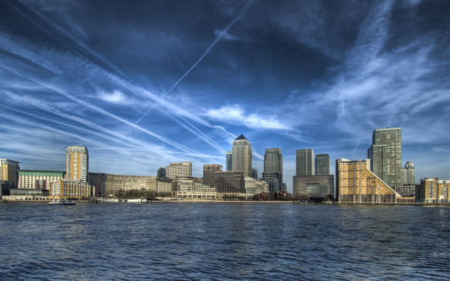 City skyline water clouds arts free wallpaper for desktop - medium preview image