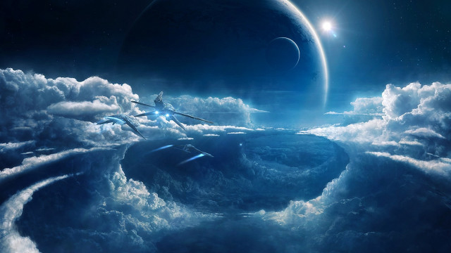 Sky ships clouds planets sun free wallpaper for desktop - medium preview image
