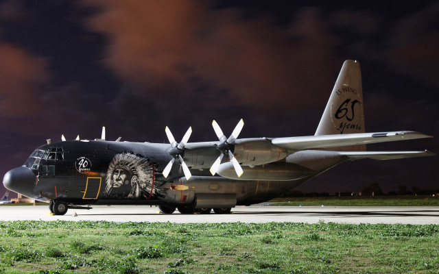 Military plane night runway clouds free wallpaper for desktop - medium preview image