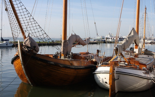 Boats docked ecological art matte free wallpaper for desktop - medium preview image