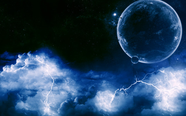 Blue planet clouds lightning star free wallpaper for desktop - medium preview image