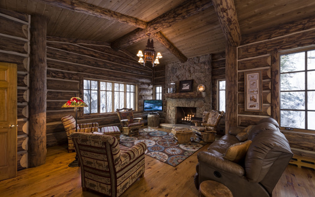 Living room cozy fireplace wooden free wallpaper for desktop - medium preview image