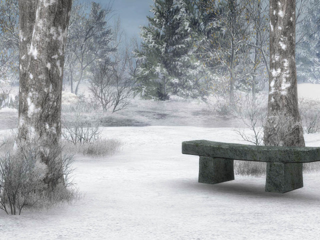 Snowy park bench trees matte free wallpaper for desktop - medium preview image