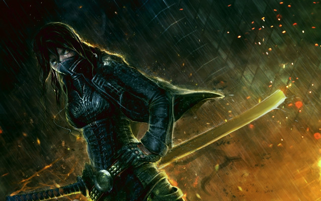 Woman sword fire water epic free wallpaper for desktop - medium preview image