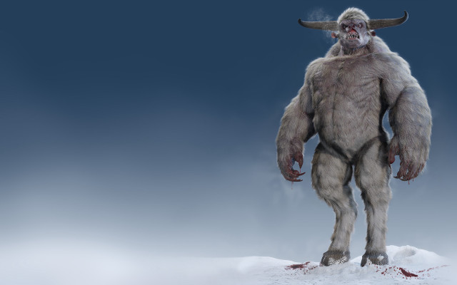 Big furry creature horns snow free wallpaper for desktop - medium preview image