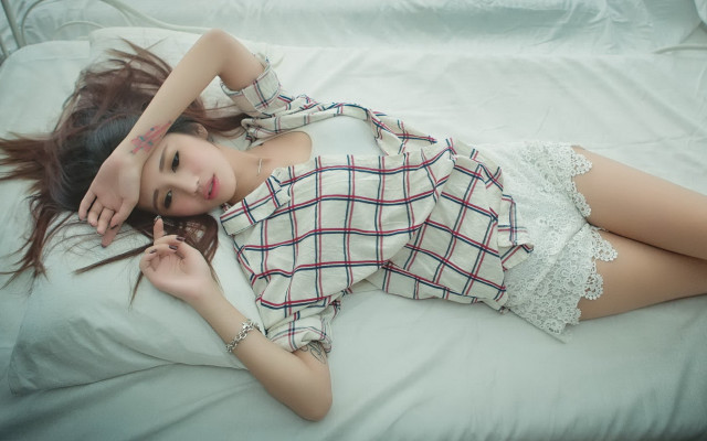 Woman blowing hair dreamlike chenjiru free wallpaper for desktop - medium preview image