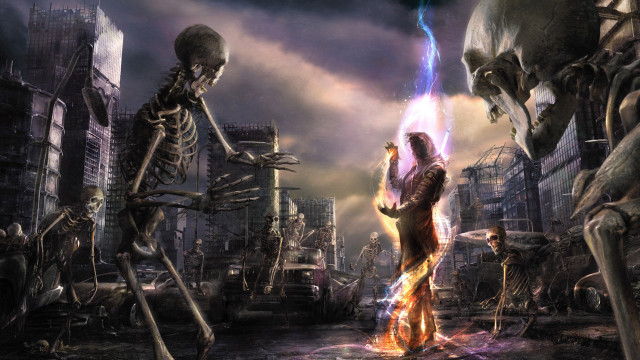 Skeletons city fire light couple free wallpaper for desktop - medium preview image