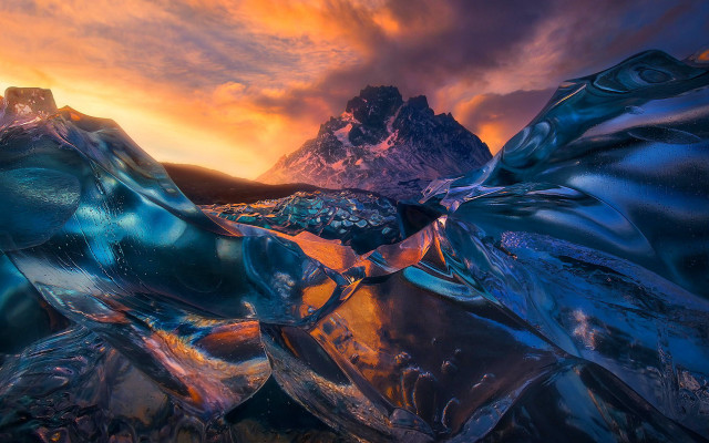 Mountain range sunset ice formation free wallpaper for desktop - medium preview image