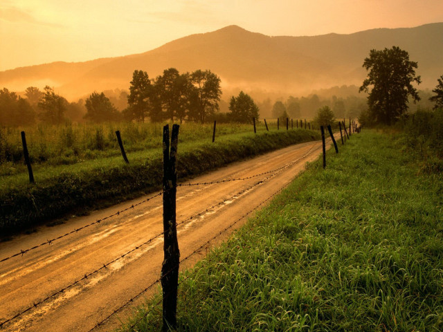 Dirt road fence field sunset #3 free wallpaper for desktop - medium preview image