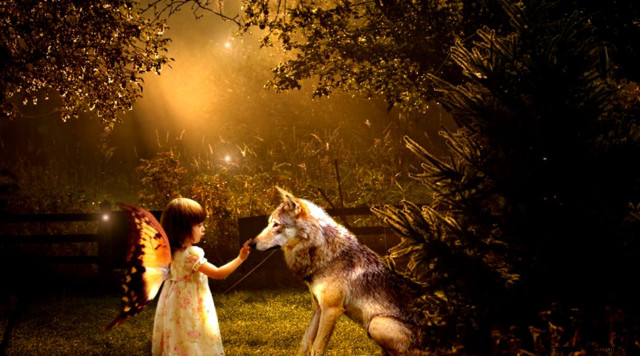 Little girl wolf tail forest free wallpaper for desktop - medium preview image