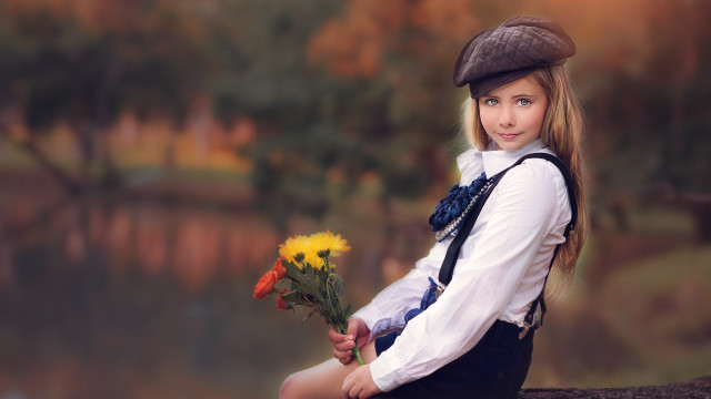 Girl hat dress flowers lake free wallpaper for desktop - medium preview image