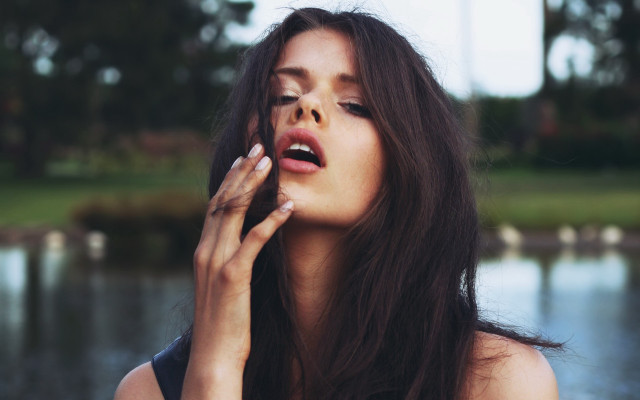 Woman long hair water outdoors free wallpaper for desktop - medium preview image