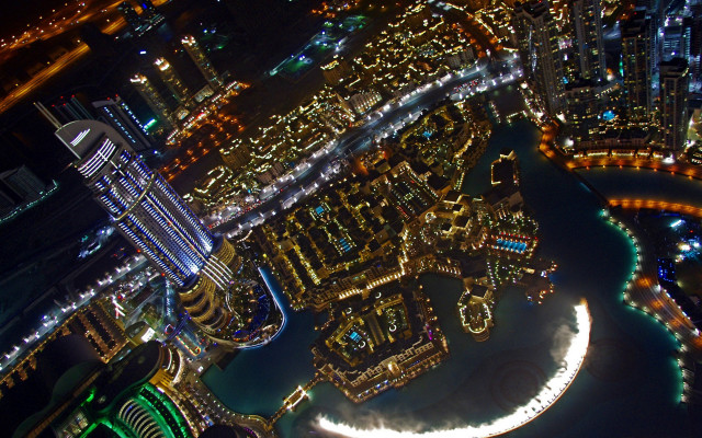 City night river bridge tiltshift free wallpaper for desktop - medium preview image