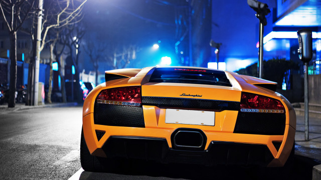Yellow sports car night blue free wallpaper for desktop - medium preview image