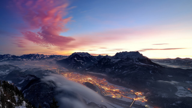 City mountain sunset clouds fire free wallpaper for desktop - medium preview image