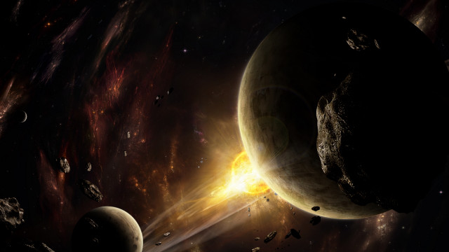 Space planet star aurora city free wallpaper for desktop - medium preview image