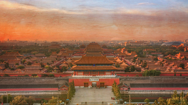 City skyline sunset matte beach free wallpaper for desktop - medium preview image