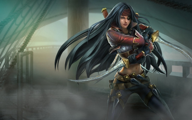 Woman black hair sword red #2 free wallpaper for desktop - medium preview image