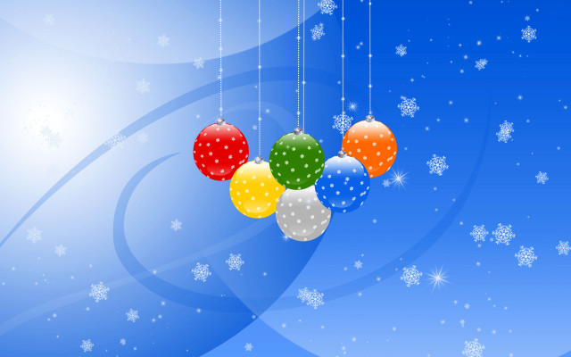 Hanging balls blue background snowflakes free wallpaper for desktop - medium preview image