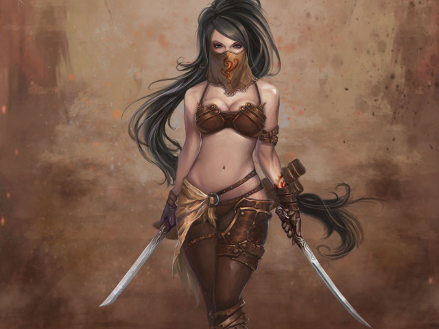 Woman mask sword knife fantasy free wallpaper for desktop - medium preview image