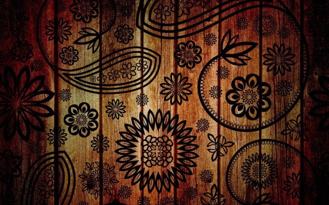 Wooden flower leaf pattern folk free wallpaper for desktop - medium preview image