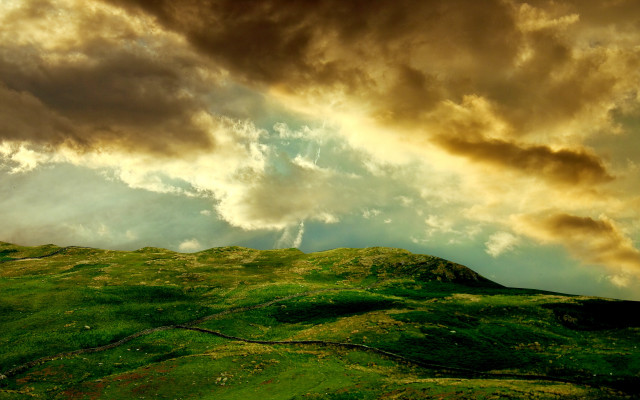 Green hill cloudy sky road free wallpaper for desktop - medium preview image