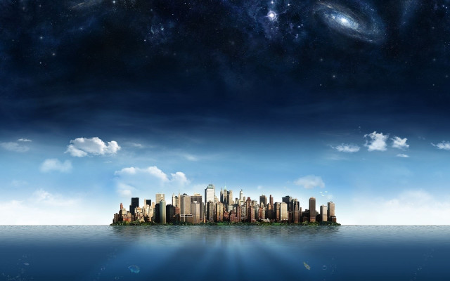 City ocean sky stars nebula free wallpaper for desktop - medium preview image