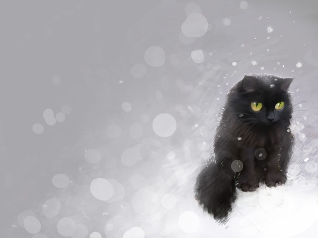 Black cat green eyes snow free wallpaper for desktop - medium preview image