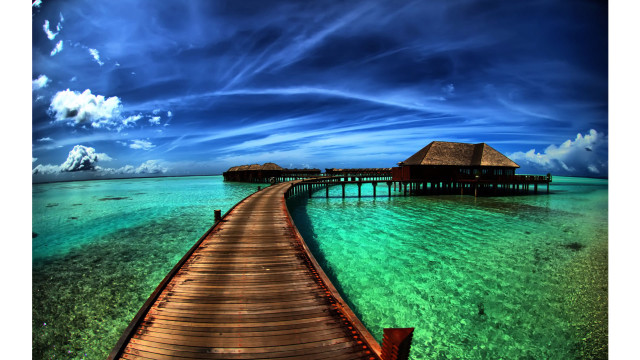 Wooden pier beach hut magic free wallpaper for desktop - medium preview image