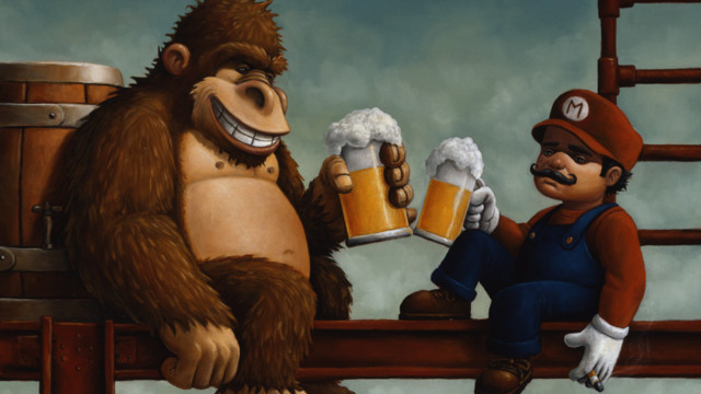 Monkey man beer ladder fineart free wallpaper for desktop - medium preview image